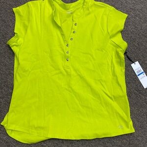 Calvin Klein Neon Green Button Down Cap Sleeve Top